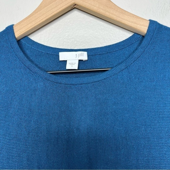J. Jill Women Sweatshirt Small Blue Tunic 3/4 Sleeve Knit Round Neck Wool blend - Picture 6 of 9